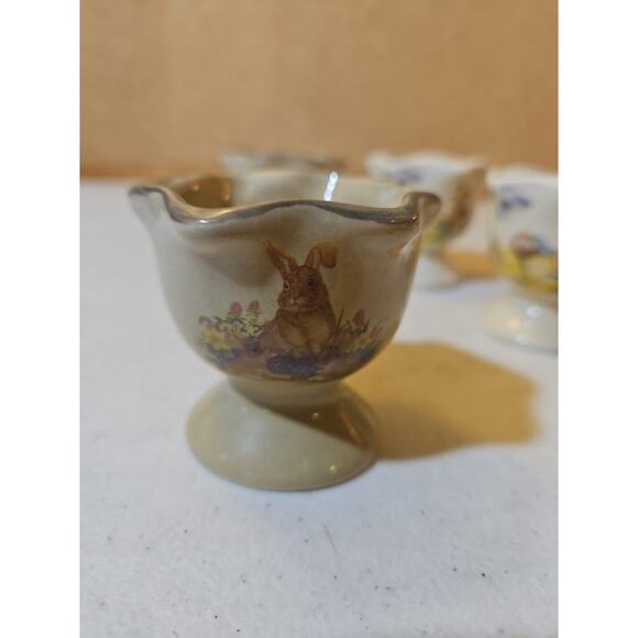 Lot Of 4 Vintage Egg Cup Holders Bunny Rabbit Design - Picture 4 of 9